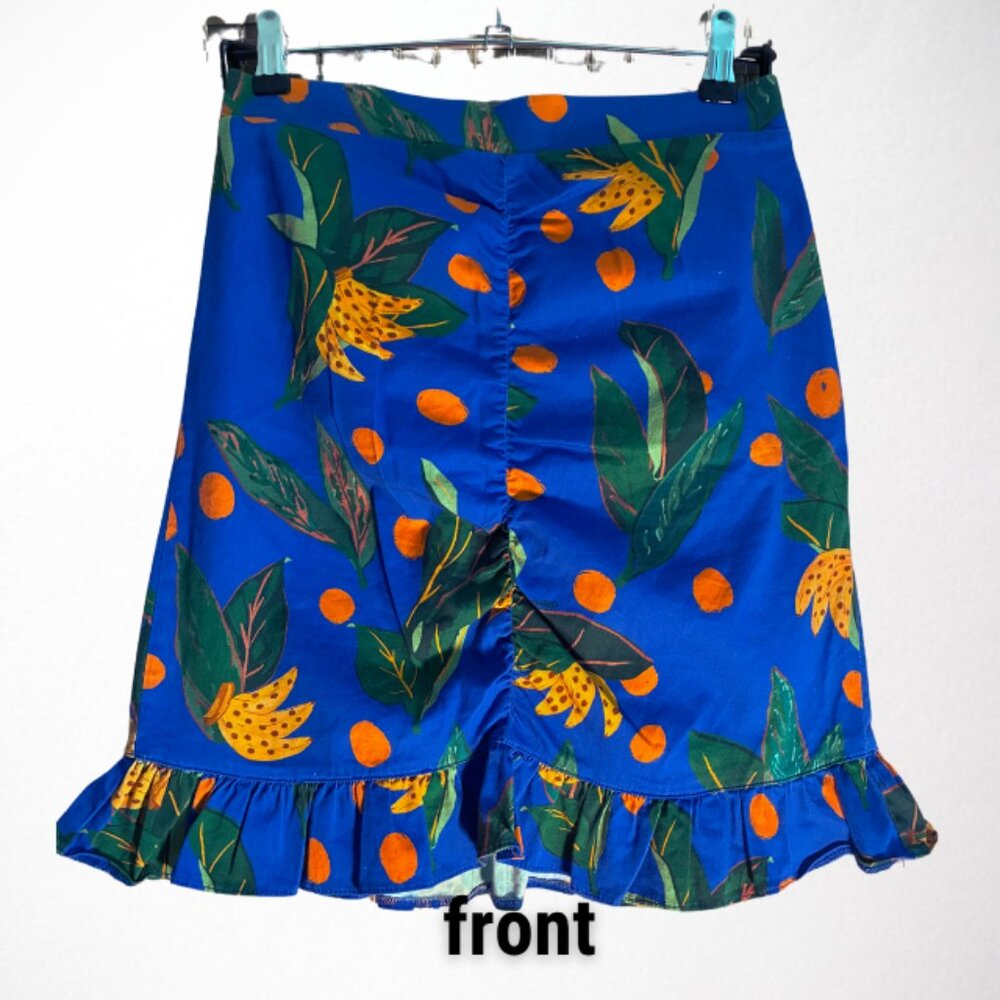 FARM Rio Blue Floral Mini Skirt with Orange Accents - Picture 2 of 11